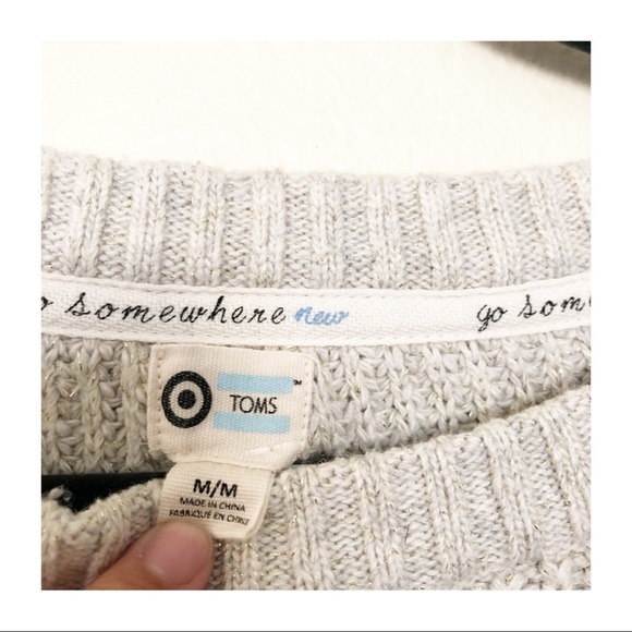 Toms Cream Knit Sweater with Gold Threading Accents Sparkle in Winter Cold - Picture 7 of 10